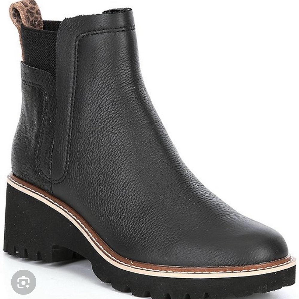 Dolce Vita Black Ankle Boots with Leopard Accent